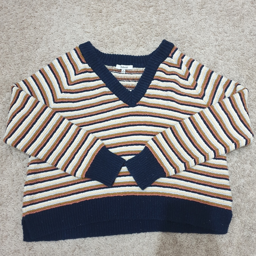 madewell off shoulder vneck striped sweater